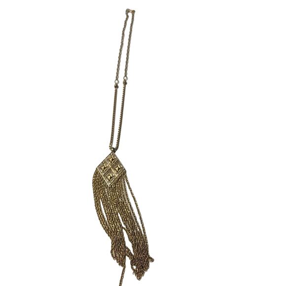 Stella & Dot Retired Makena Golden Tassel Pendant Rope‎ Necklace Fretwork - Picture 4 of 7